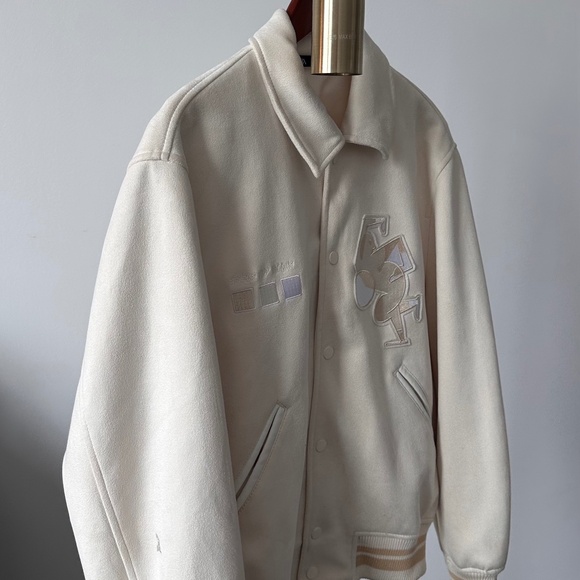 Suede Off-White Varsity Jacket Zara - Picture 1 of 5